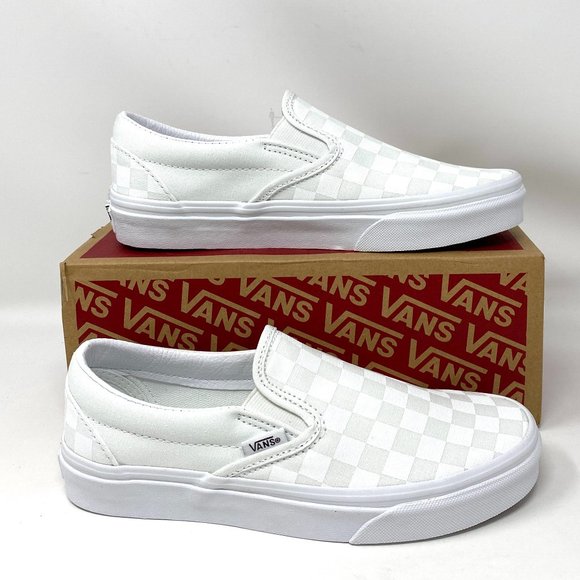 Vans Shoes - SANTA’S DEAL 🎄 VANS Classic Slip-On Checkerboard White Low Top Women's Size 6.5